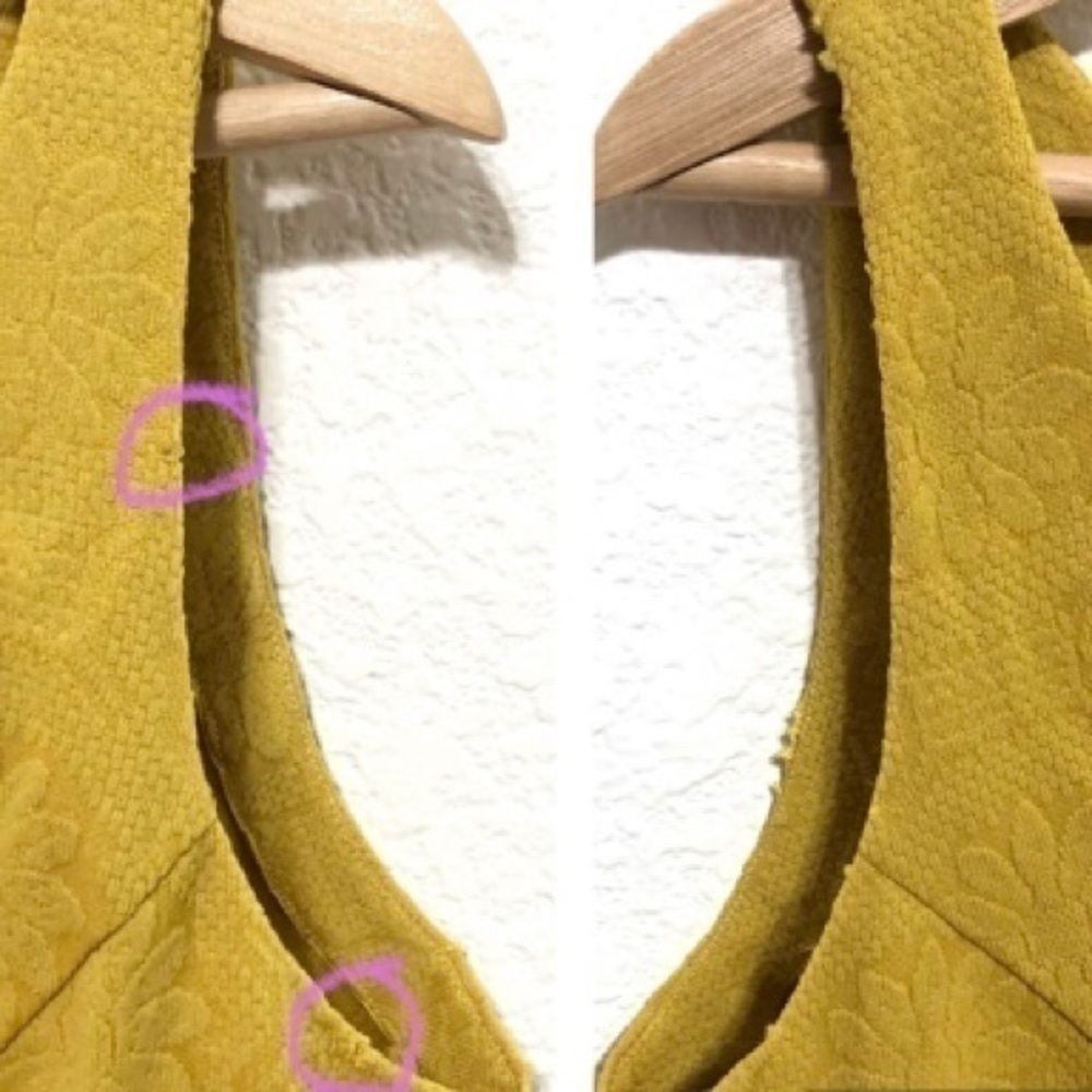 Vintage handmade 60s embossed floral mustard yellow dress and hat medium - Picture 6 of 15